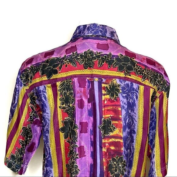 Vintage 90’s silk abstract print short sleeve button up shirt size S - Picture 9 of 16
